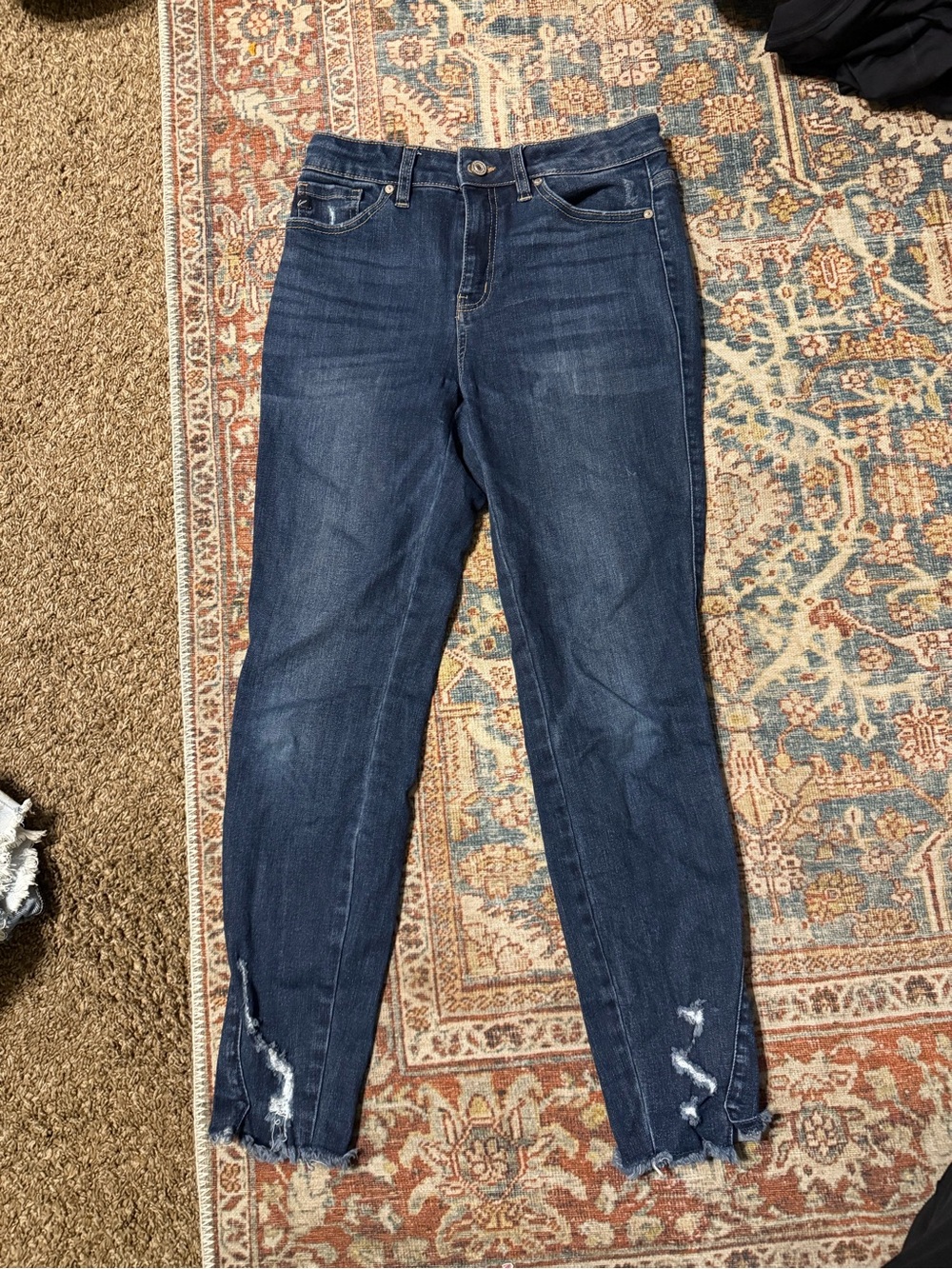 KanCan Dark Blue Skinny Jeans with Distressed Ankle